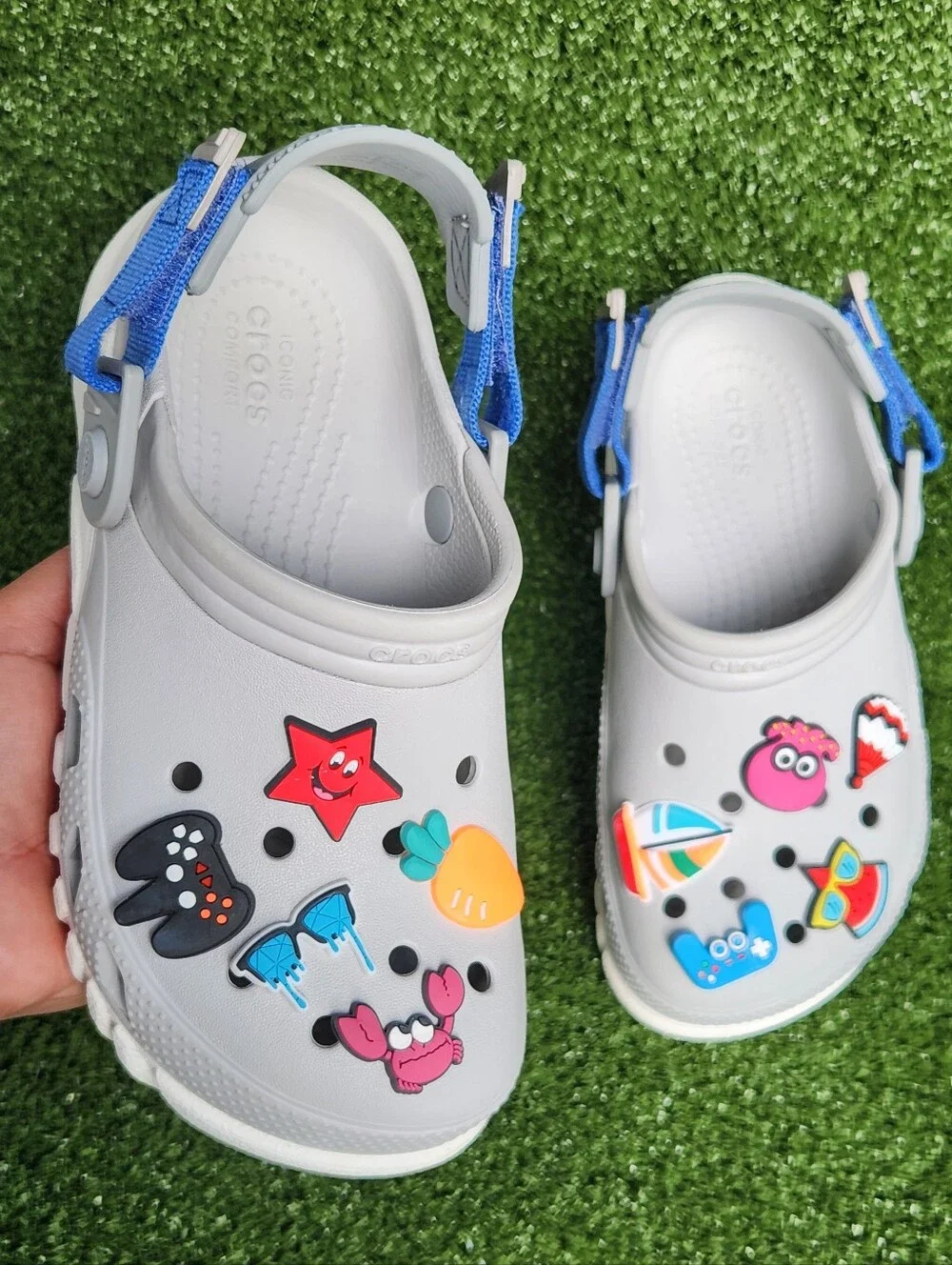 Crocs Kids' Boys Duet Max II Gray Clogs Size 2 Slip-on Comfort Sandals -Jibbitzs